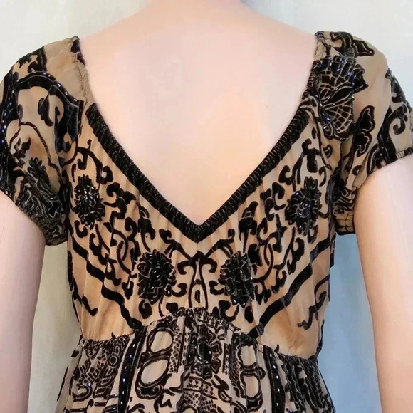 Hale Bob Flapper Velvet Silk Dress with Black Applique Size Small - Picture 7 of 9
